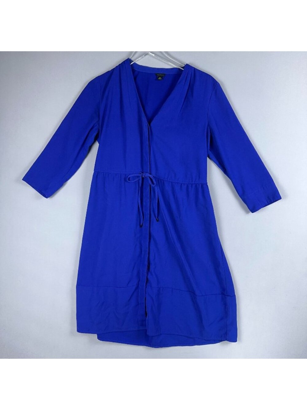 Ann Taylor Dress Size Medium Blue 3/4 Sleeve V-Neck Waist Tie